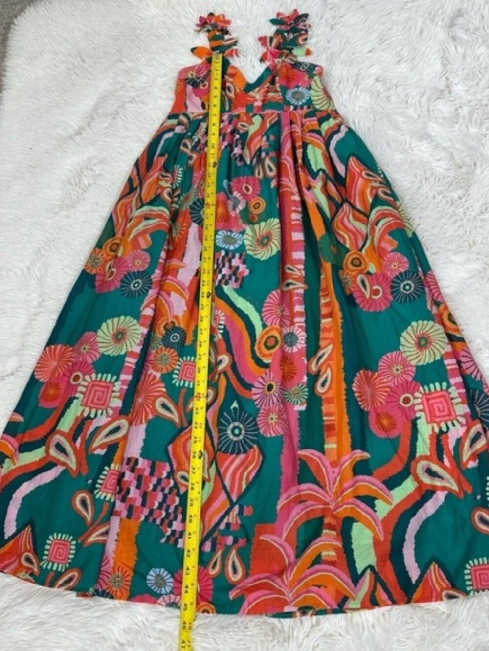 Farm Rio x Anthropologie Womens Small Multi Pleated Palm Midi Dress Resort Wear - Picture 8 of 13